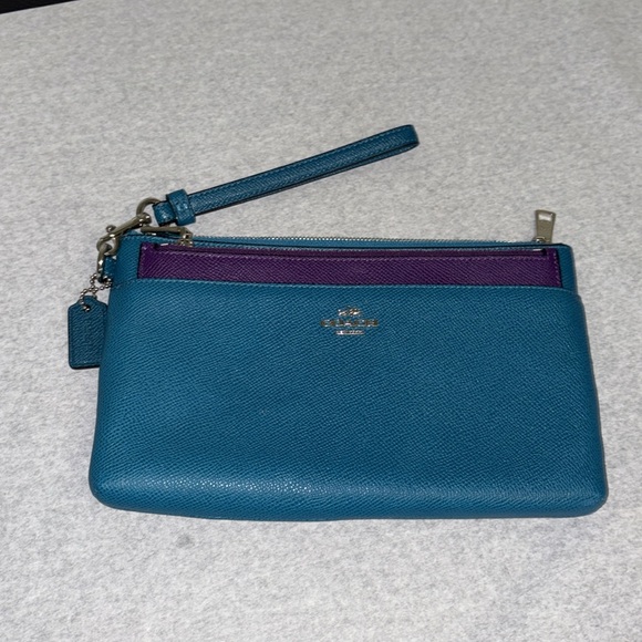Coach Blue and Purple Saffiano Leather Clutch